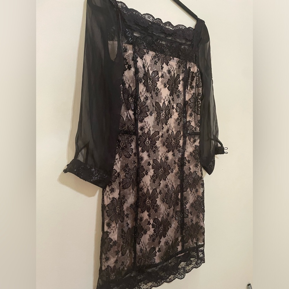 H&M Black Lace Mini dress with Sheer Sleeves - Picture 4 of 7